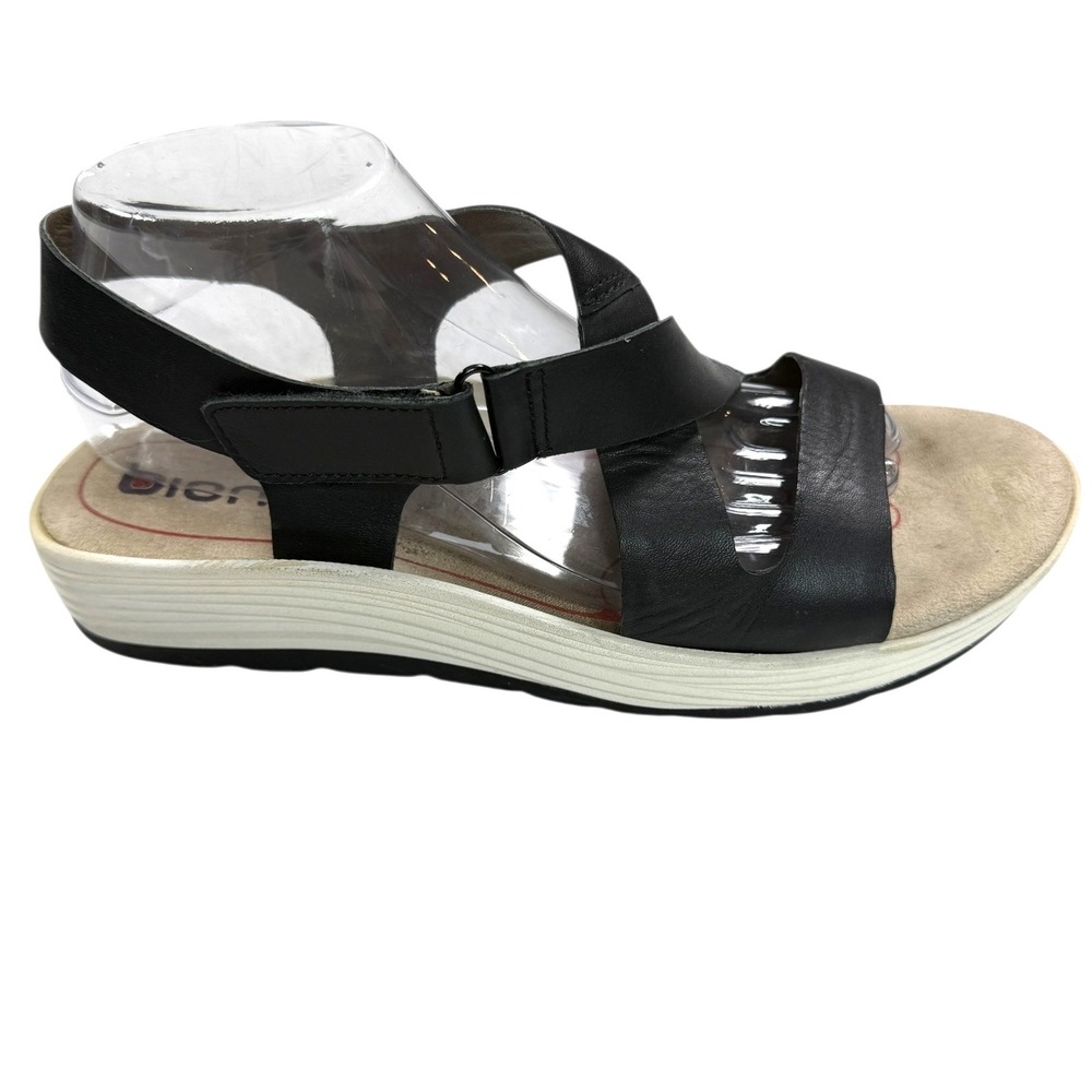 Bionica Black Leather Strappy Platform‎ Sandals Women's Comfort Walking sz10